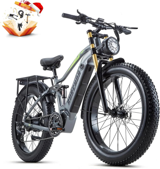 Electric Bike for Adults 1000W, 48V 20AH LG Cells Battery Adult Electric Bicycles, 26" Fat Tire Full Suspension Ebike, 30MPH Snow Mountain E Bike, off Road E-Bike 8 Spee